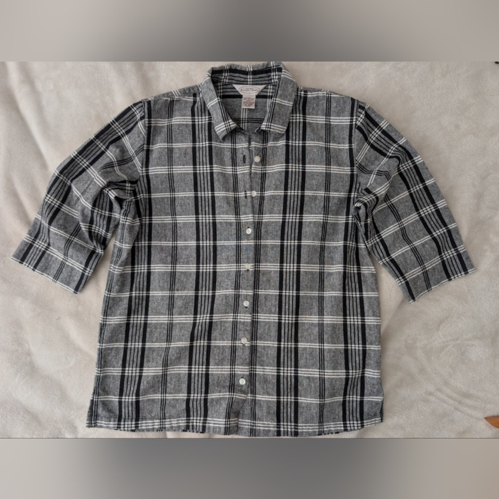 Linen And Cotton Blend Button Down Plaid Shirt